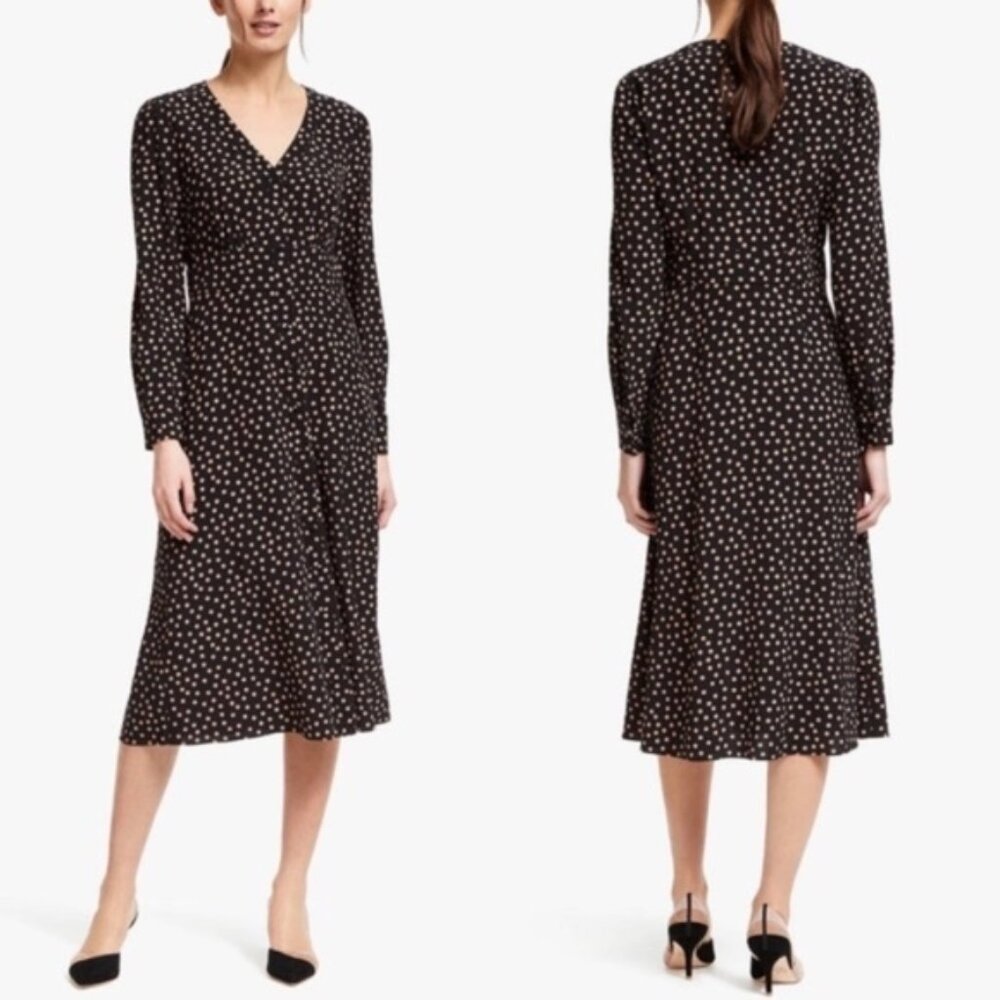 Boden Black Midi Dress with Cream Polka Dots